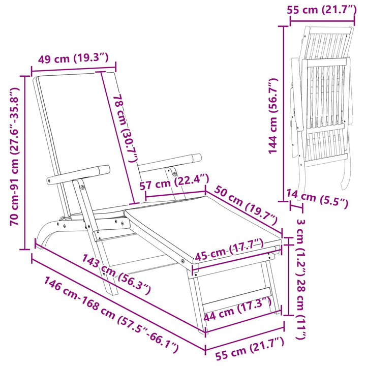 Reclinerende og foldbar liggestol 55 x 146 x 91 cm