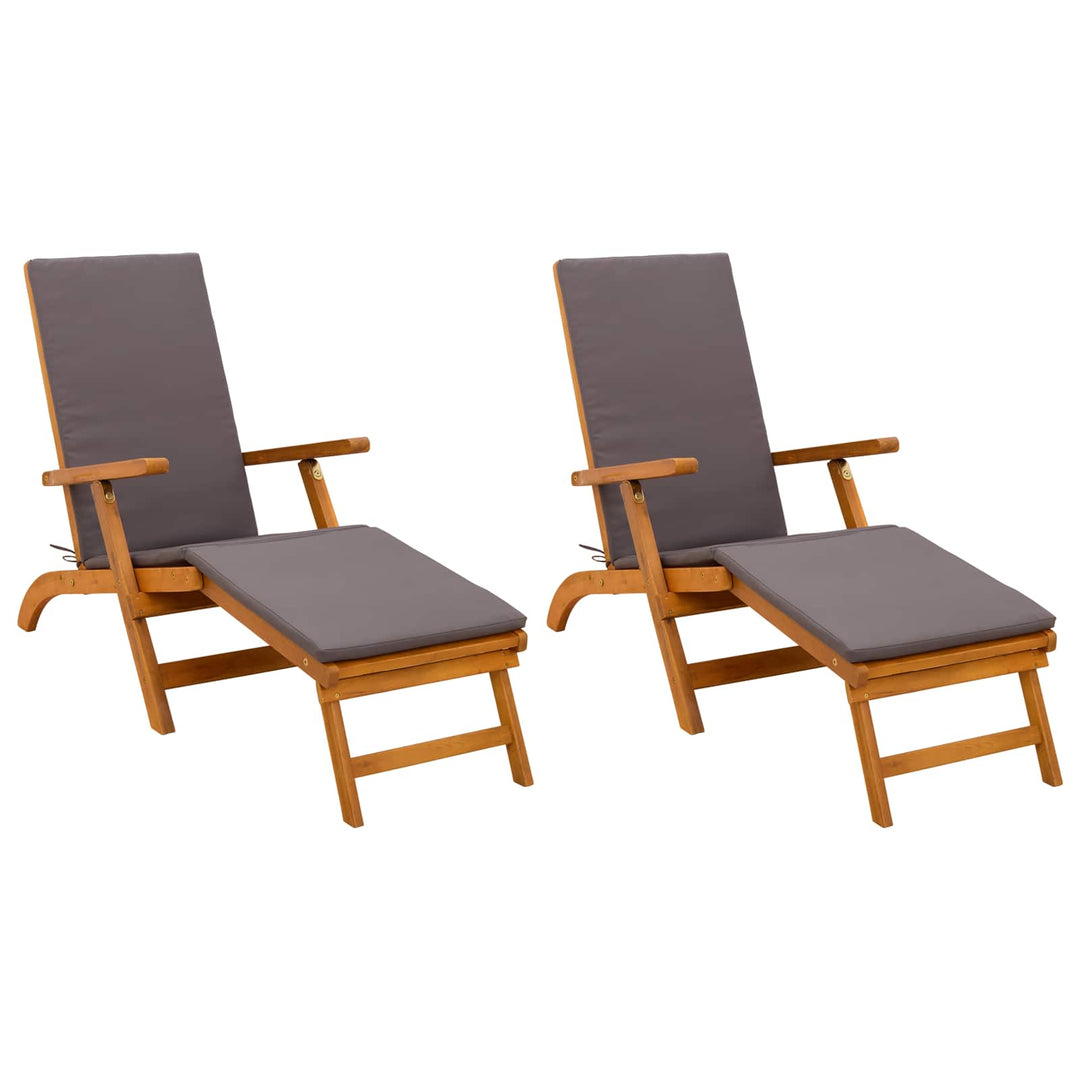 Reclinerende og foldbar liggestol 2 stk. Massivt Akacietræ Grå