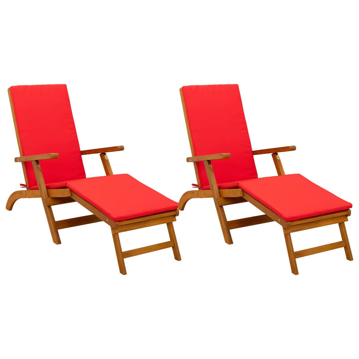 Reclinerende og foldbar liggestol 2 stk. Massivt Akacietræ Rød