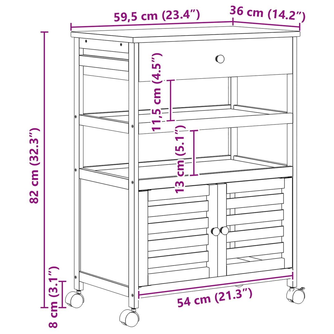Køkkenvogn med hjul Naturfarvet 59,5 x 36 x 82 cm Bambus