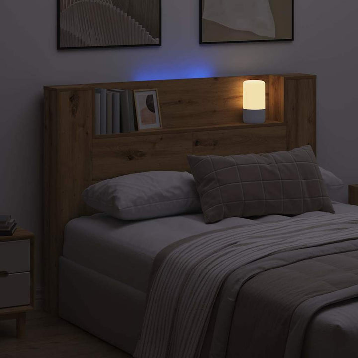 Opbevarings senggavl med LED Artisan-eg Konstrueret træ