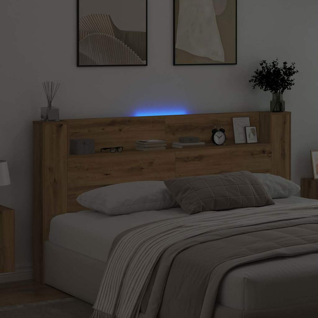 Opbevarings senggavl med LED Artisan-eg Konstrueret træ