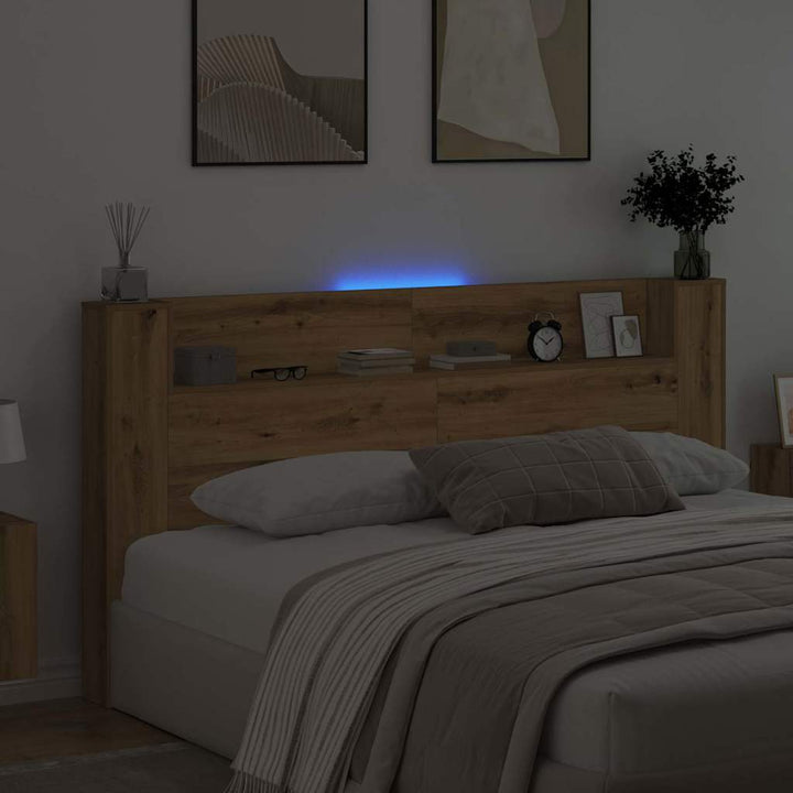 Opbevarings senggavl med LED Artisan-eg Konstrueret træ