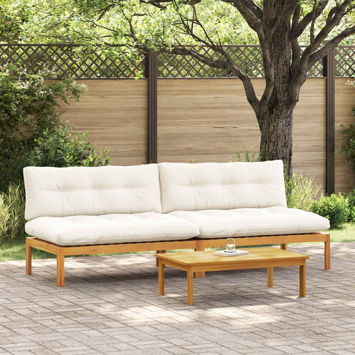 Midter Sofa Enhed 2 stk. Naturlig og Creme Hvid Akacietræ