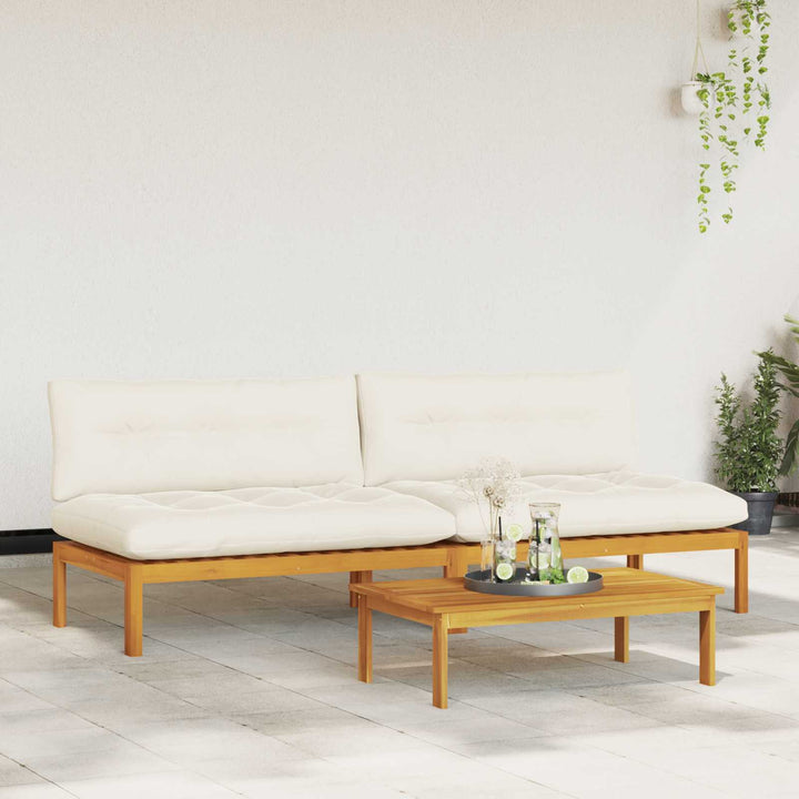Midter Sofa Enhed 2 stk. Naturlig og Creme Hvid Akacietræ