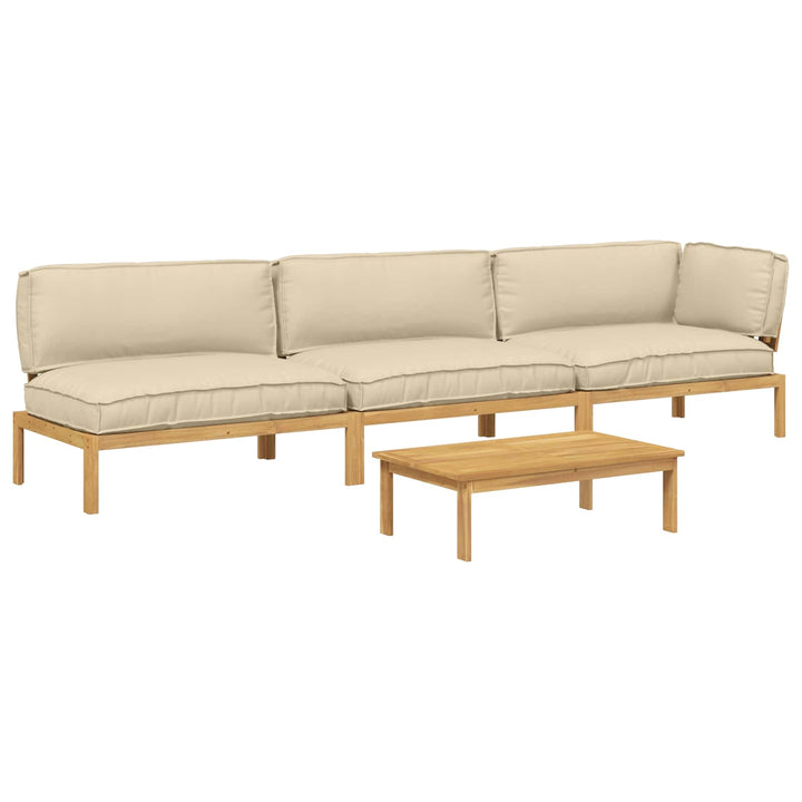 Sofa Sæt med pude Ensfarvet 4 pcs Beige Massivt Akacietræ