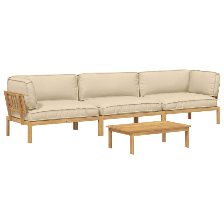 Sofa Sæt med pude Ensfarvet 4 pcs Beige Massivt Akacietræ