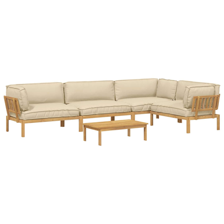 Sofa Sæt med pude 5 pcs Beige og Lys Brun Massivt Akacietræ