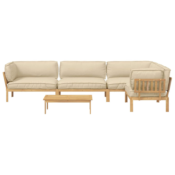Sofa Sæt med pude 5 pcs Beige og Lys Brun Massivt Akacietræ