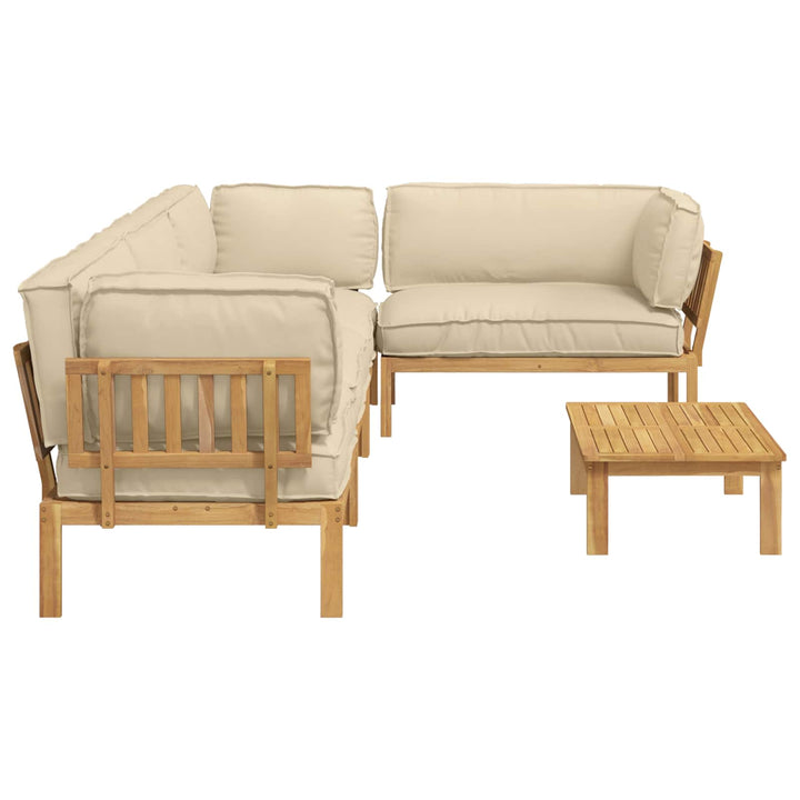 Sofa Sæt med pude 5 pcs Beige og Lys Brun Massivt Akacietræ
