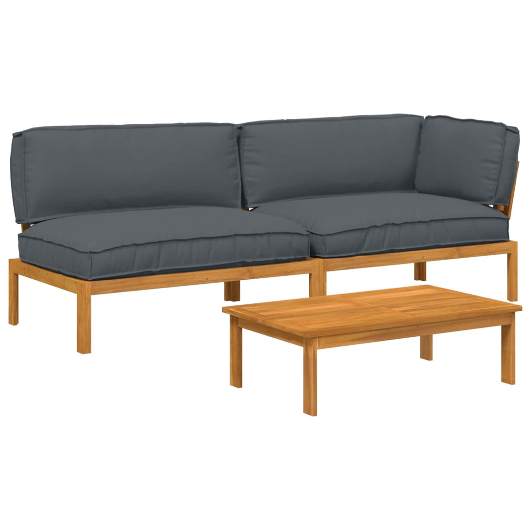 Sofa Sæt 3 stk. Antracit Massivt Akacietræ