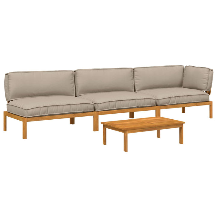Sofa Sæt med pude Ensfarvet 4 pcs Gråbrun Massivt Akacietræ