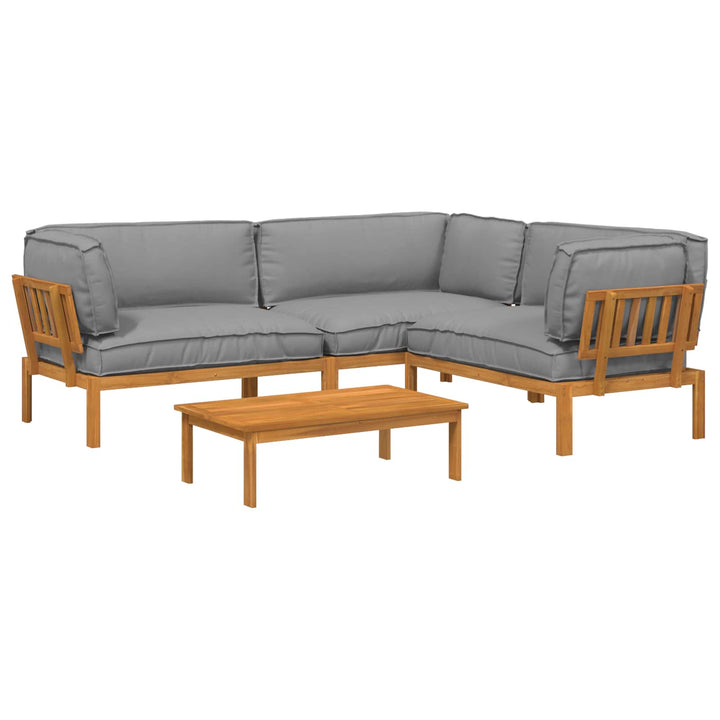 Sofa Sæt med pude Ensfarvet 4 pcs Grå Massivt Akacietræ