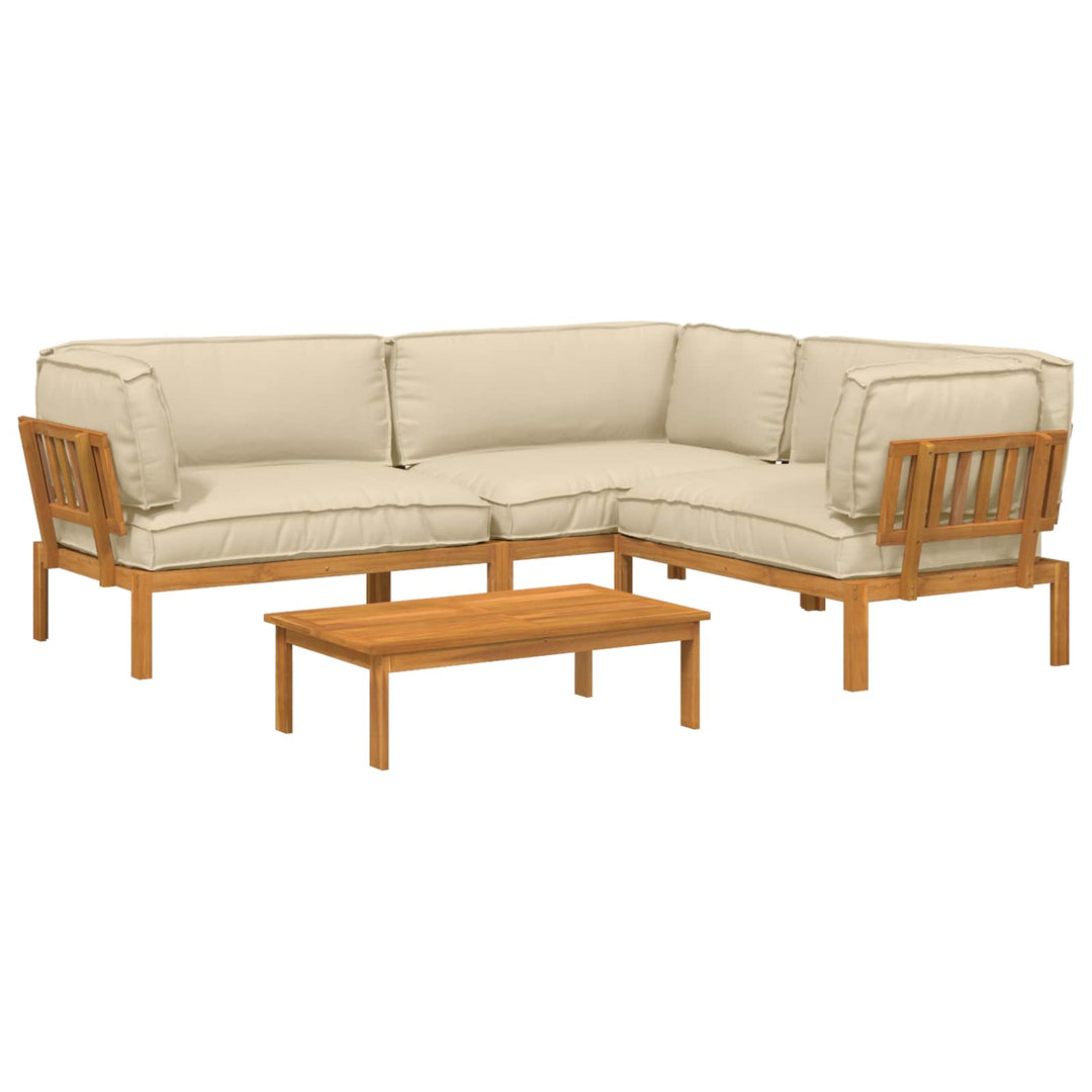 Sofa Sæt med pude Ensfarvet 4 pcs Beige Massivt Akacietræ