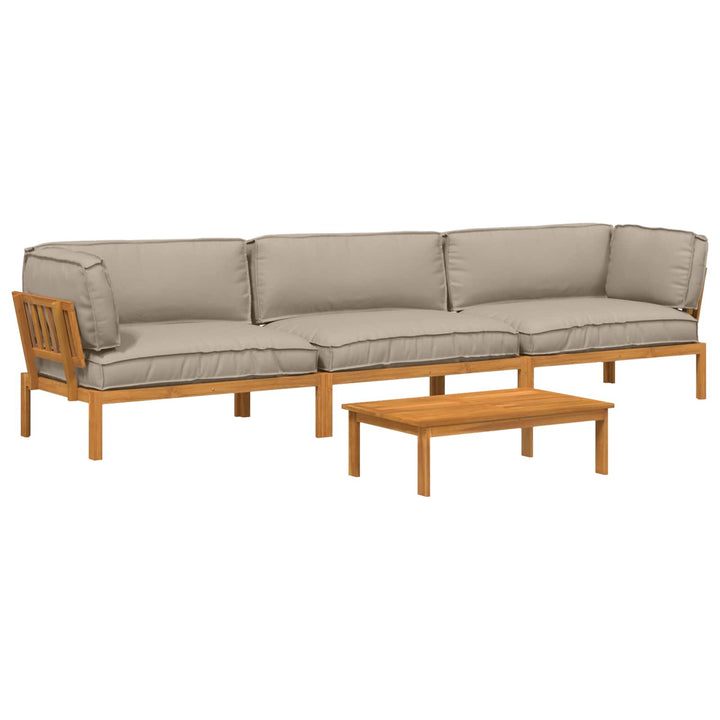 Sofa Sæt med pude Ensfarvet 4 pcs Gråbrun Massivt Akacietræ