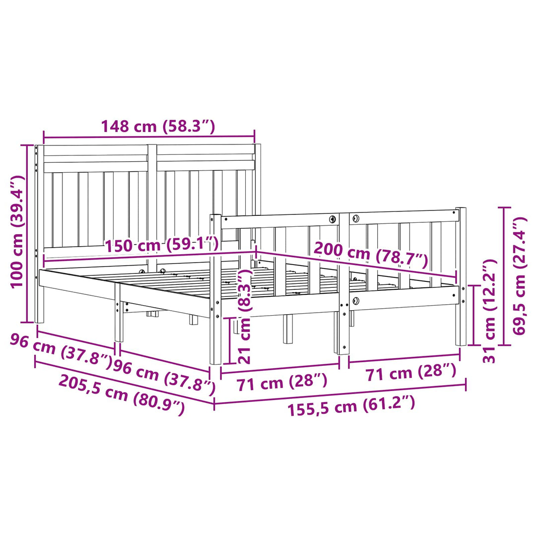 Sengestel Voks brun 205,5 x 155,5 x 100 cm Massiv fyrretræ