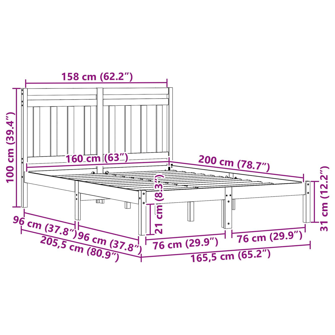 Sengestel Voks brun 205,5 x 165,5 x 100 cm Massivt fyrretræ