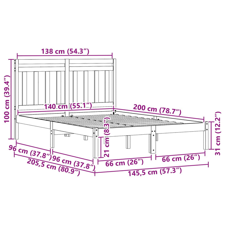 Sengestel Voks brun 205,5 x 145,5 x 100 cm Massivt fyrretræ