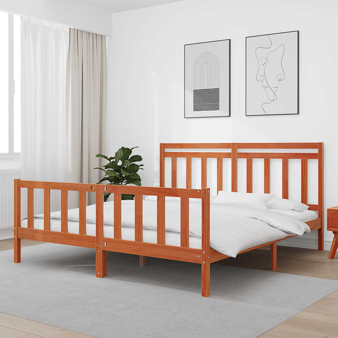 Sengestel med hovedgærde 2 pcs Voks brun 205,5 x 185,5 x 100 cm