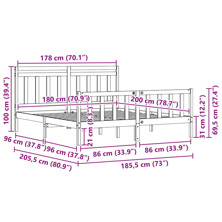 Sengestel med hovedgærde 2 pcs Voks brun 205,5 x 185,5 x 100 cm