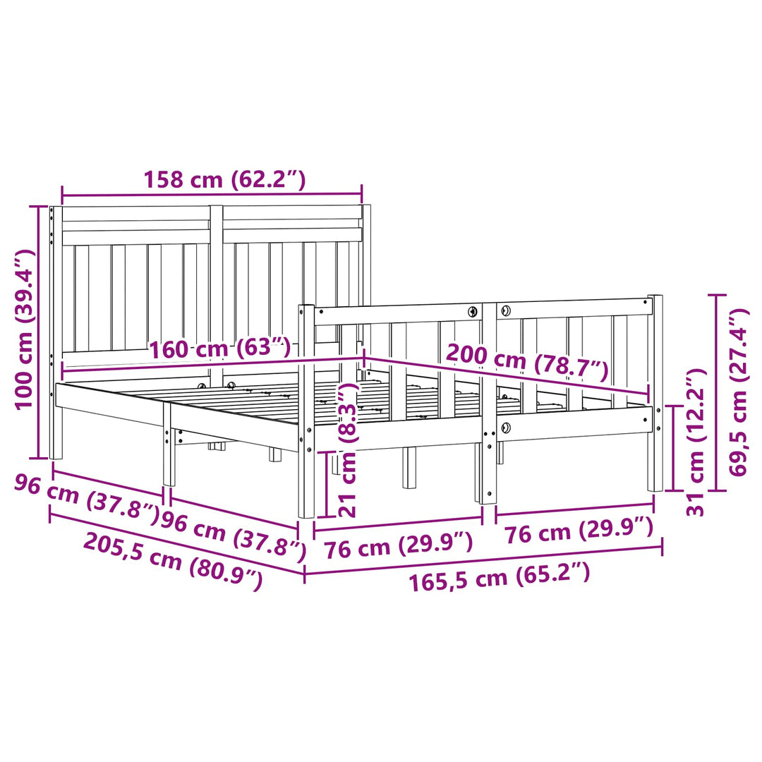 Sengestel Voks brun 205,5 x 165,5 x 100 cm Massiv fyrretræ