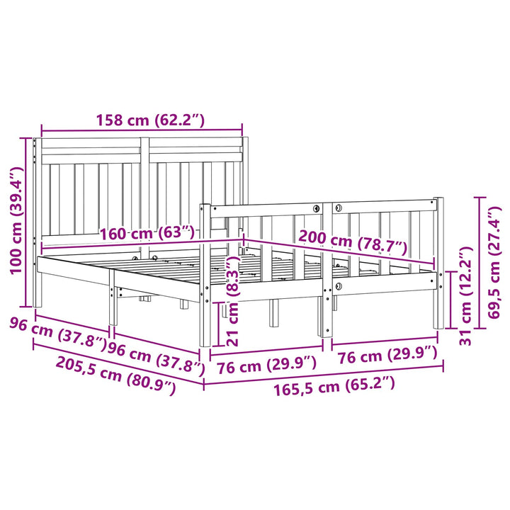 Sengestel Voks brun 205,5 x 165,5 x 100 cm Massiv fyrretræ