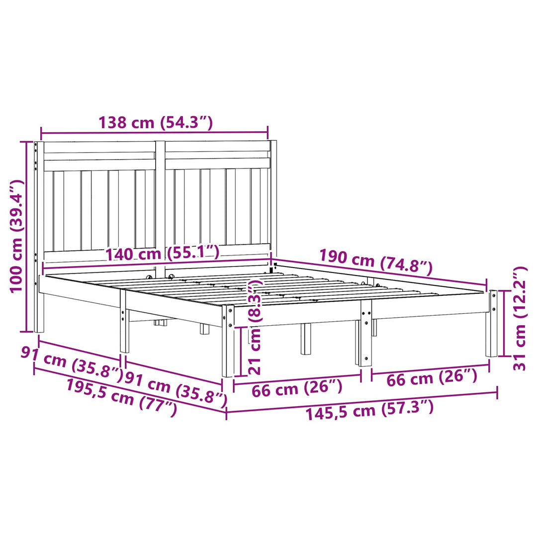 Sengestel Voks brun 205,5 x 145,5 x 100 cm Massivt fyrretræ