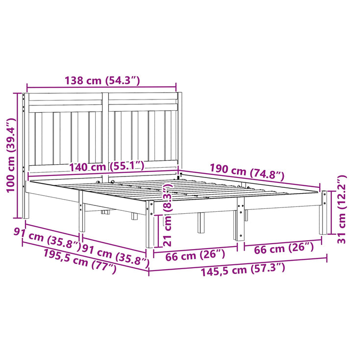Sengestel Voks brun 205,5 x 145,5 x 100 cm Massivt fyrretræ