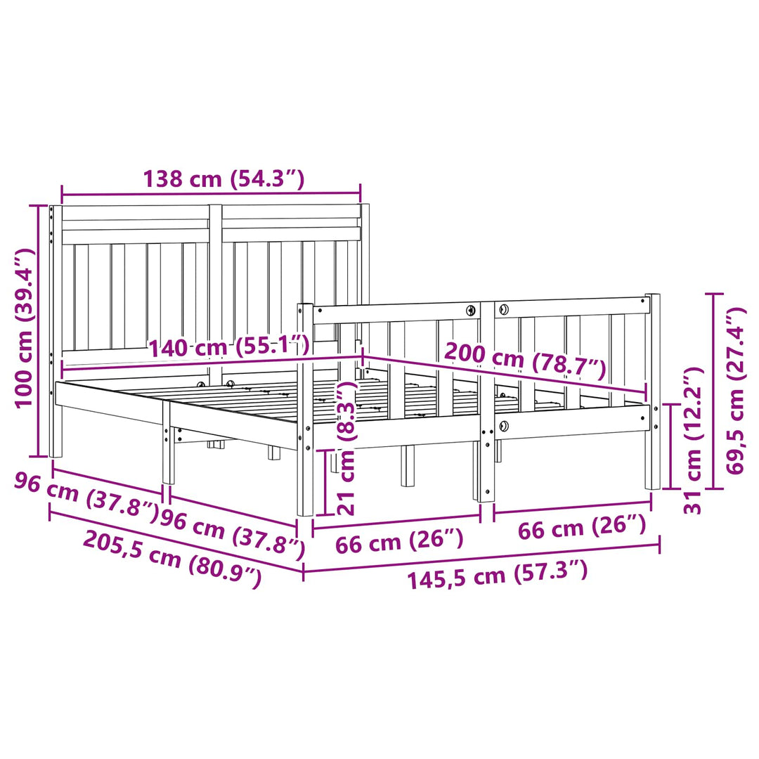 Sengestel med hovedgærde 2 pcs Voks brun 205,5 x 145,5 x 100 cm