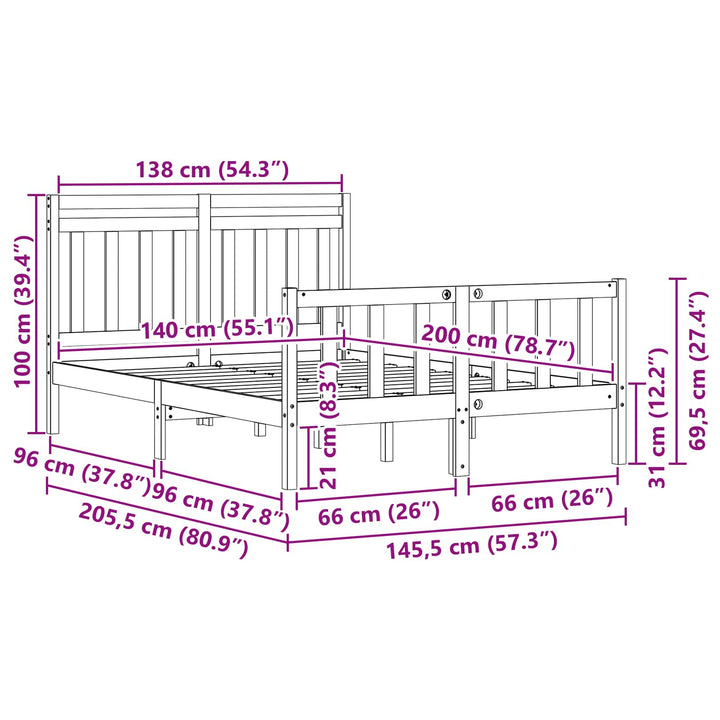 Sengestel med hovedgærde 2 pcs Voks brun 205,5 x 145,5 x 100 cm