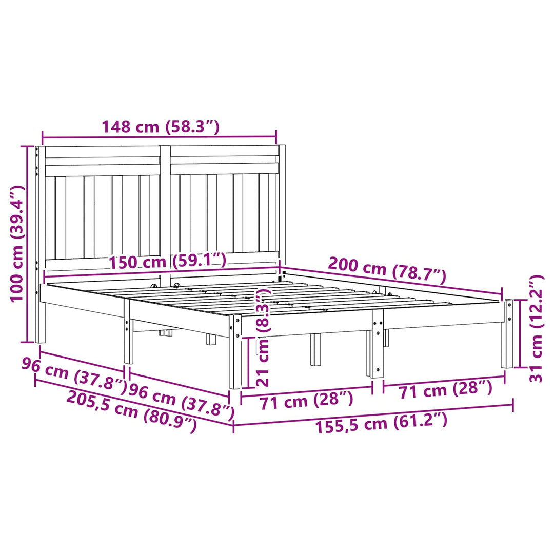 Sengestel Voks brun 205,5 x 155,5 x 100 cm Massivt fyrretræ