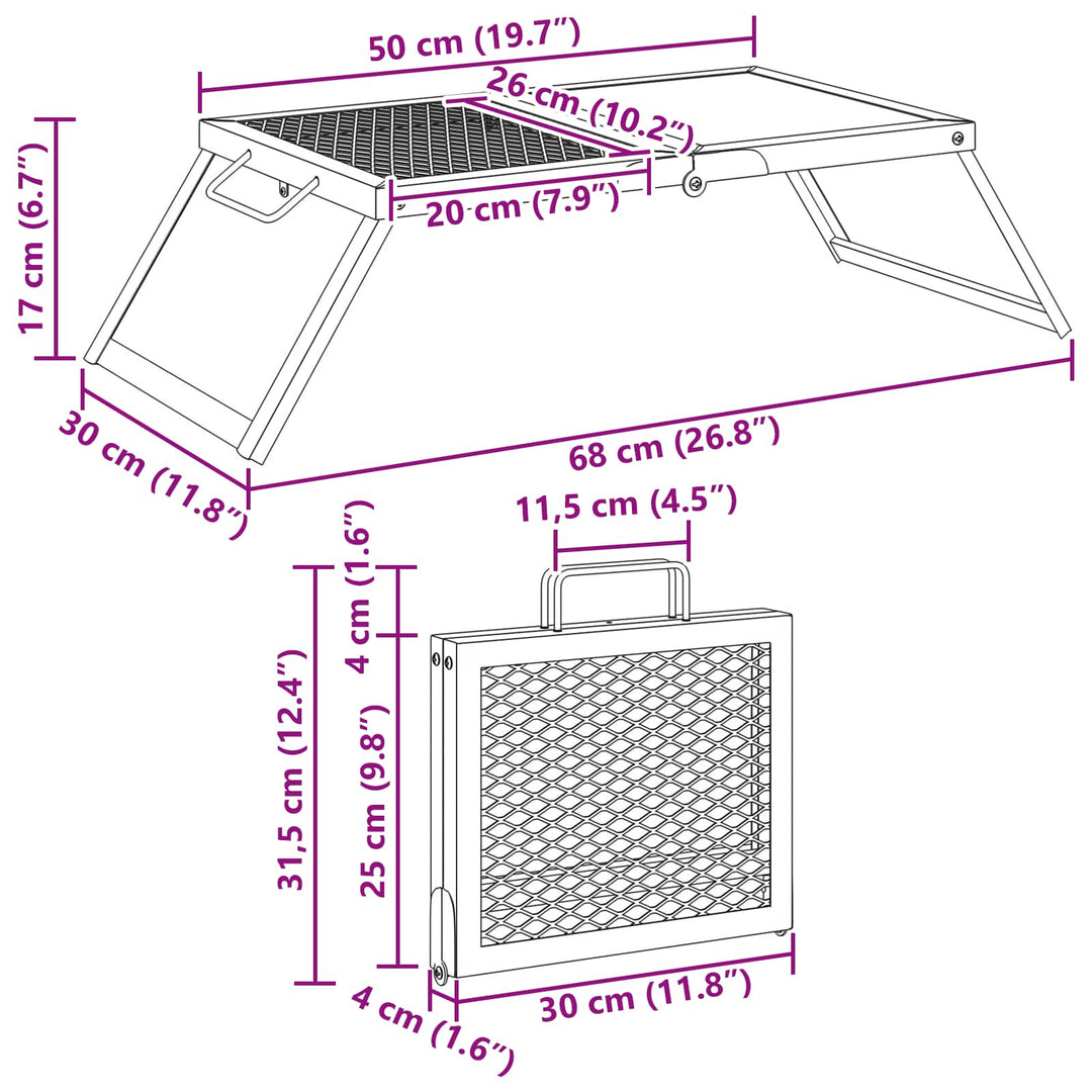 Foldbart Camping Grill Sort 31,5 x 26,5 x 4 cm Legeret Stål