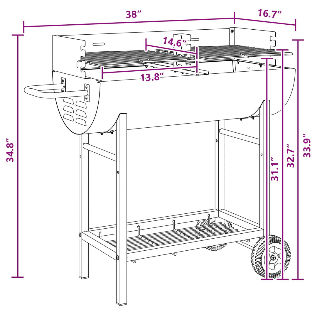 Kulgrill 96,5 x 42,5 x 88,5 cm Sort