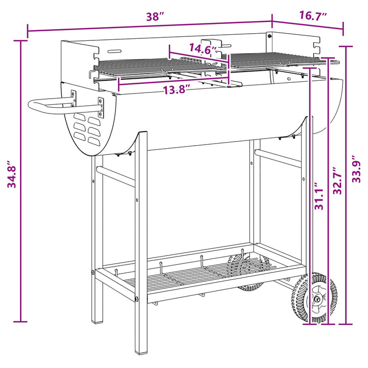 Kulgrill 96,5 x 42,5 x 88,5 cm Sort
