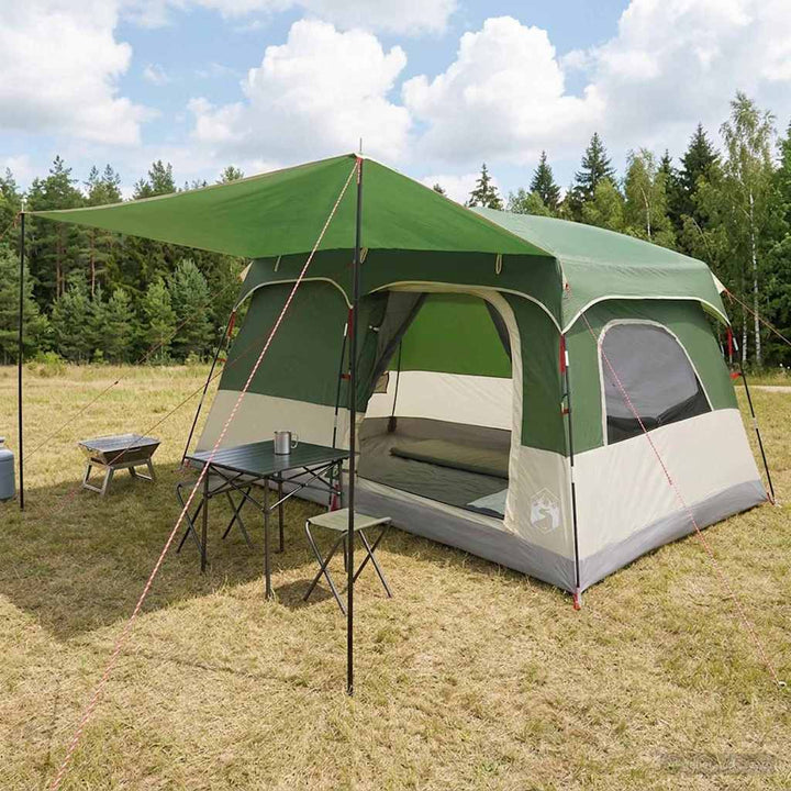 Familietelt med tag Grøn 380 x 260 x 190 cm Polyester