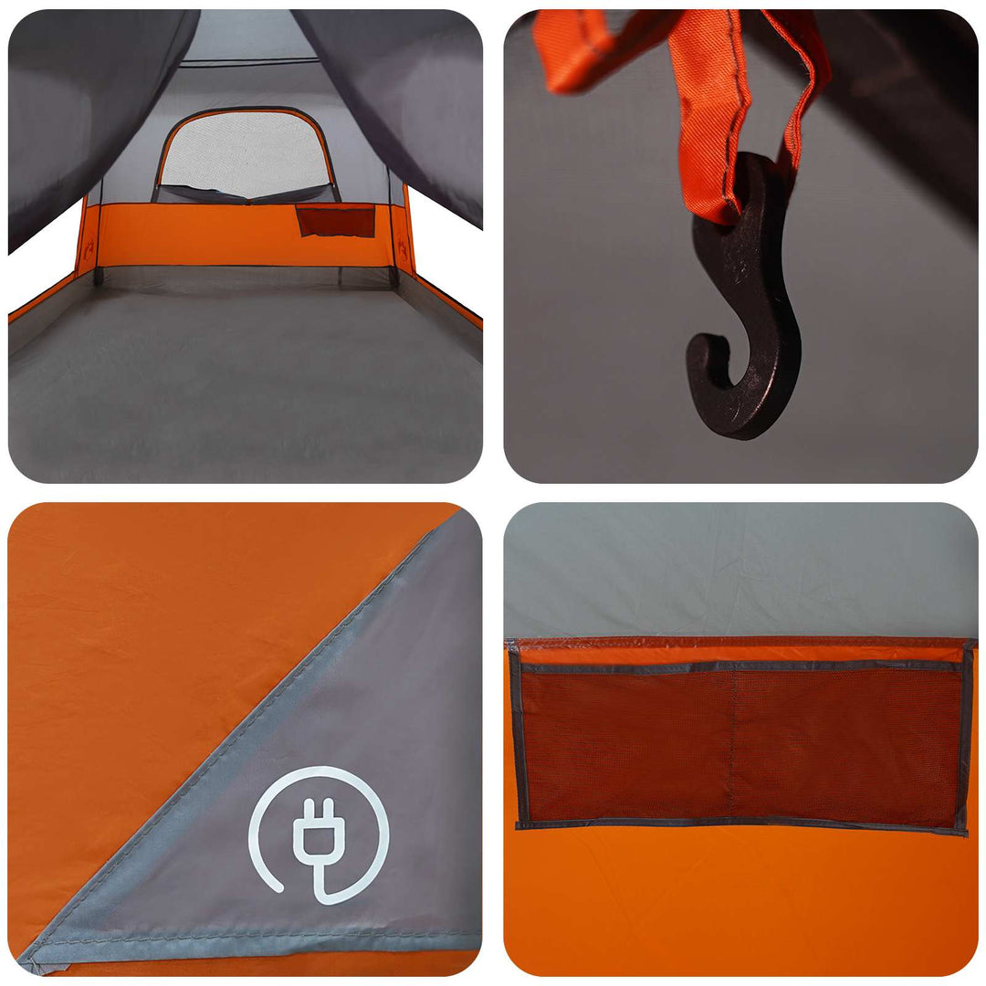 Familietelt med tag Grå og orange 380 x 260 x 190 cm Polyester