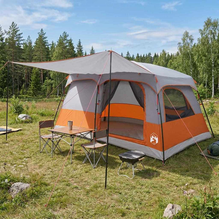 Familietelt 10 personer Grå og orange Polyester og Stål