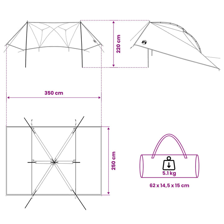 Bil Telt 350 x 250 cm Army Grøn Polyester og Stål