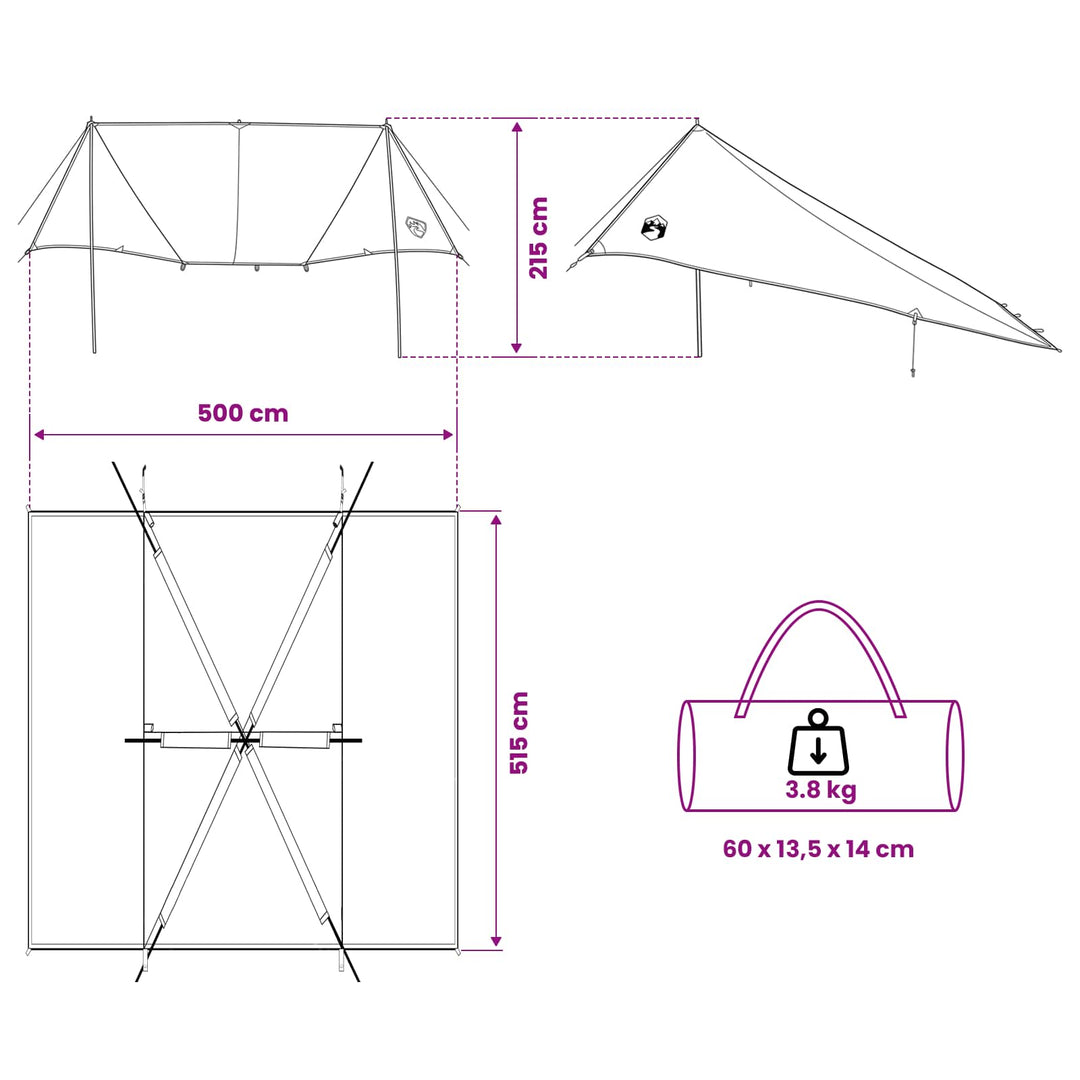 Fartøjs Markise Blå 500 x 515 x 215 cm Polyester og Stål