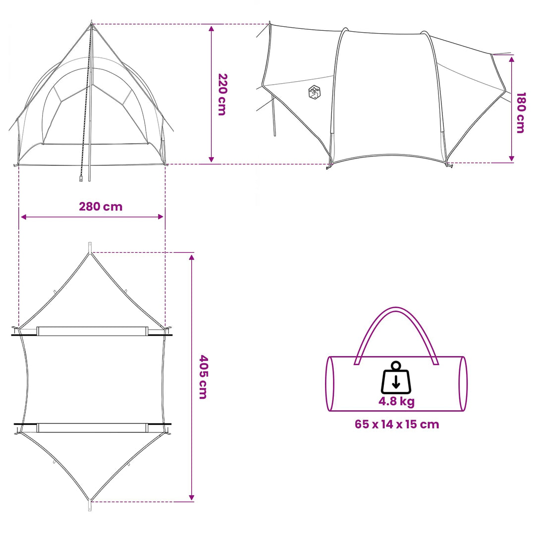 Tailgate awning vandafvisende 405 x 280 x 220 cm Blå