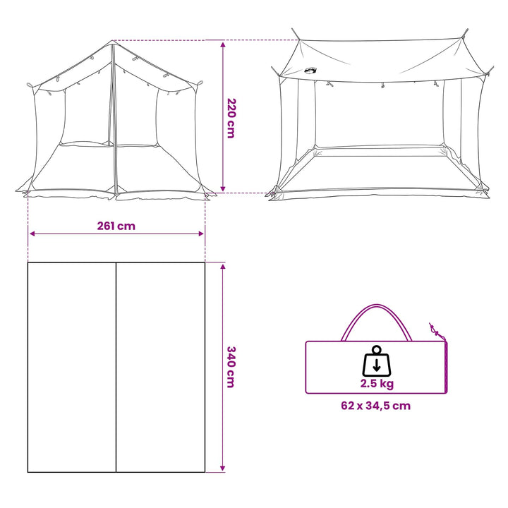 Camping tarp med mesh vægge Blå 340 x 260 x 220 cm