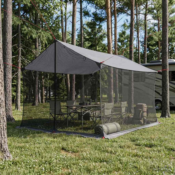 Camping tarp med mesh vægge Grå og orange 340 x 260 x 220 cm