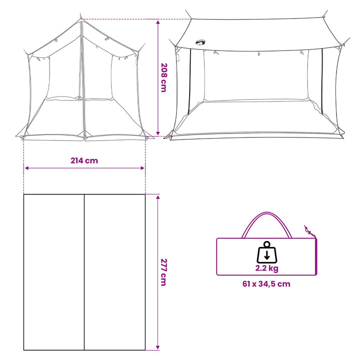 Camping tarp med mesh vægge Army Grøn 270 x 210 x 210 cm