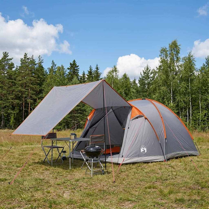 Hyttetelt med tag Grå og orange 4-personers Polyester og Stål