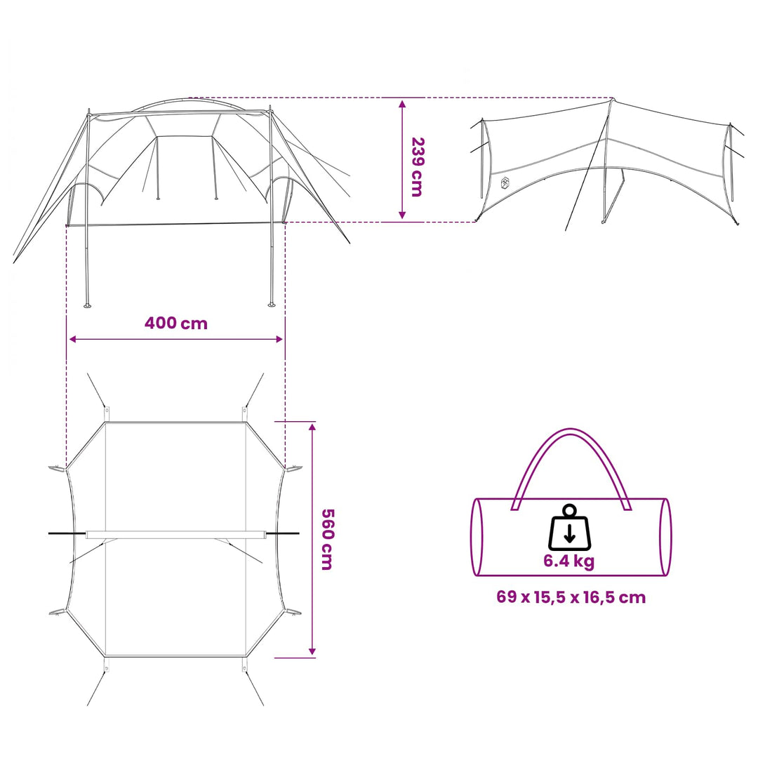 Camping tarp vandafvisende Grøn 550 x 400 x 230 cm