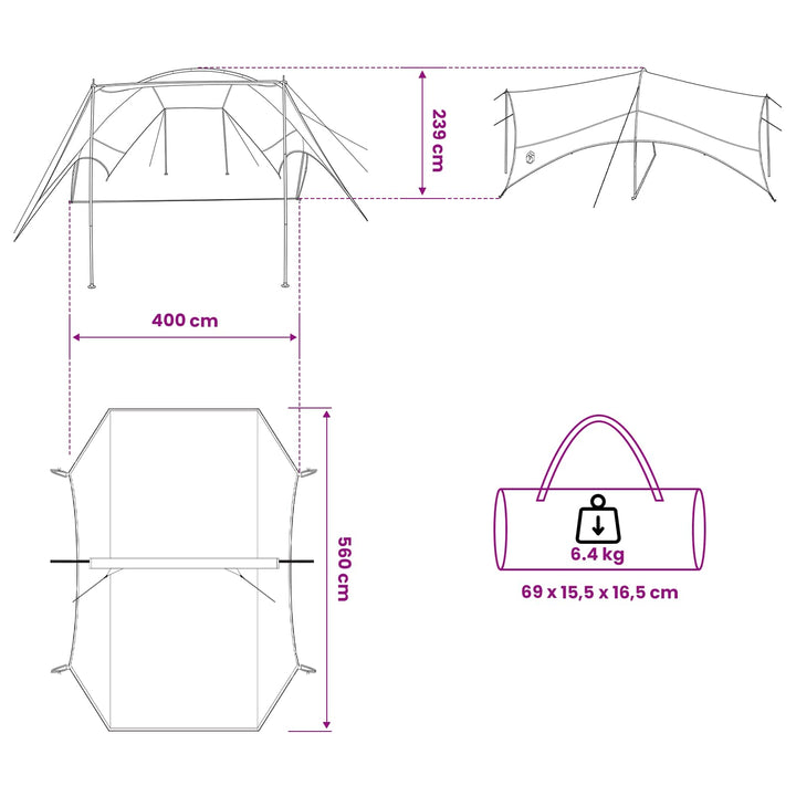 Camping tarp vandafvisende Army Grøn 550 x 400 x 230 cm