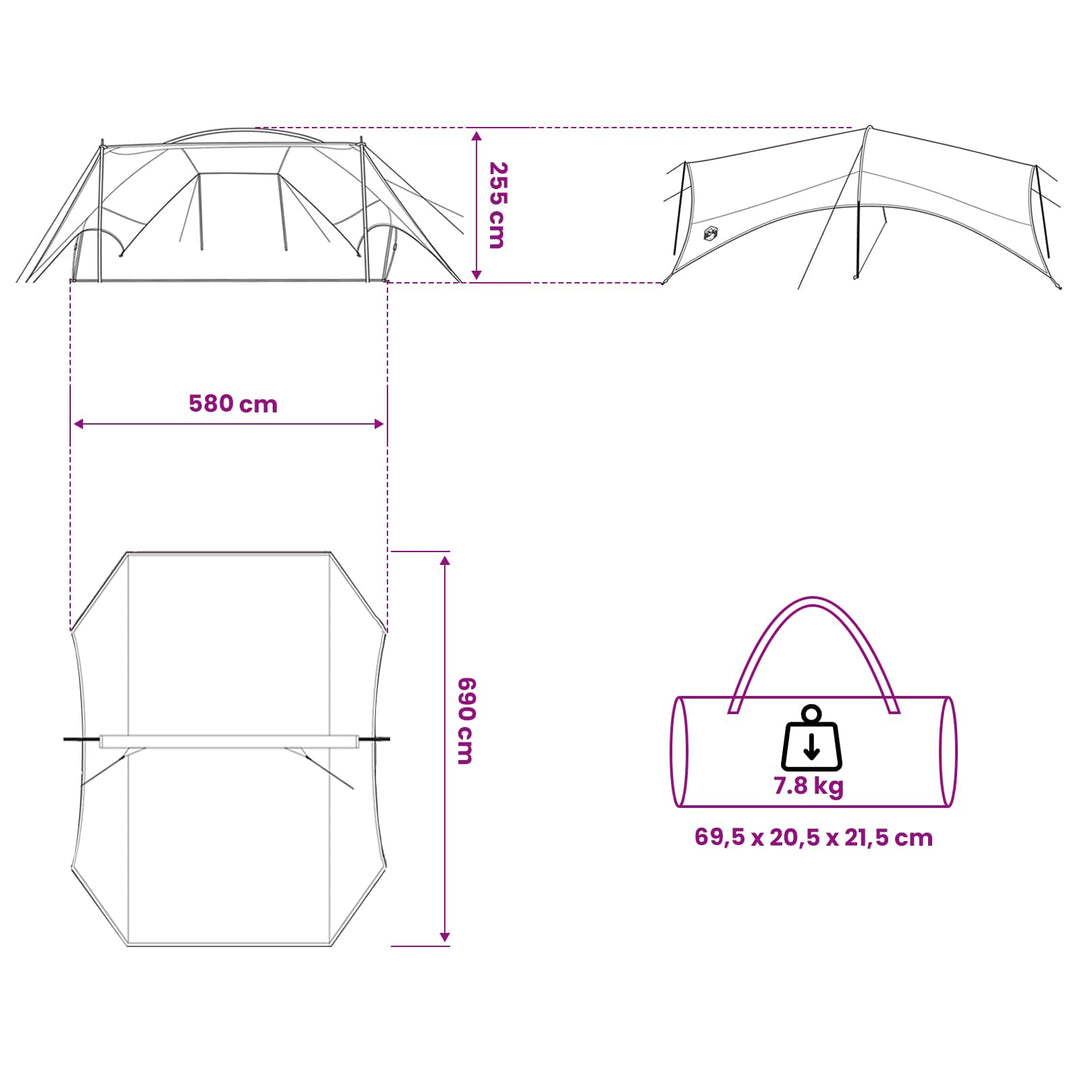 Camping tarp vandafvisende Blå 695 x 580 x 200 cm