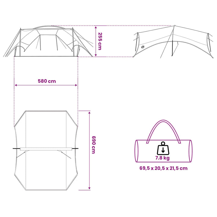 Camping tarp vandafvisende Blå 695 x 580 x 200 cm