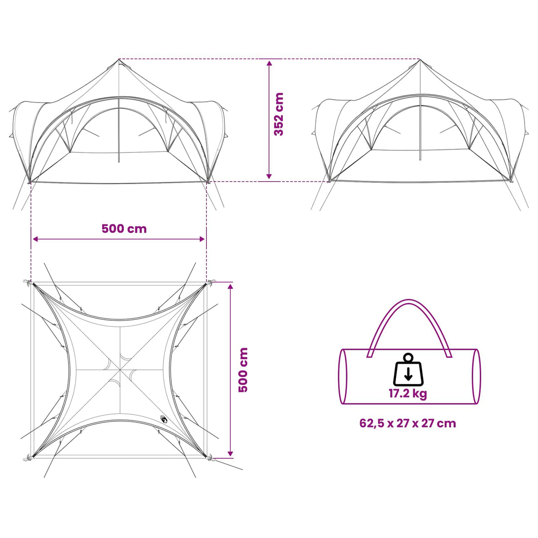 Party Tent med tag Grøn 500 x 500 x 350 cm Polyester og Stål