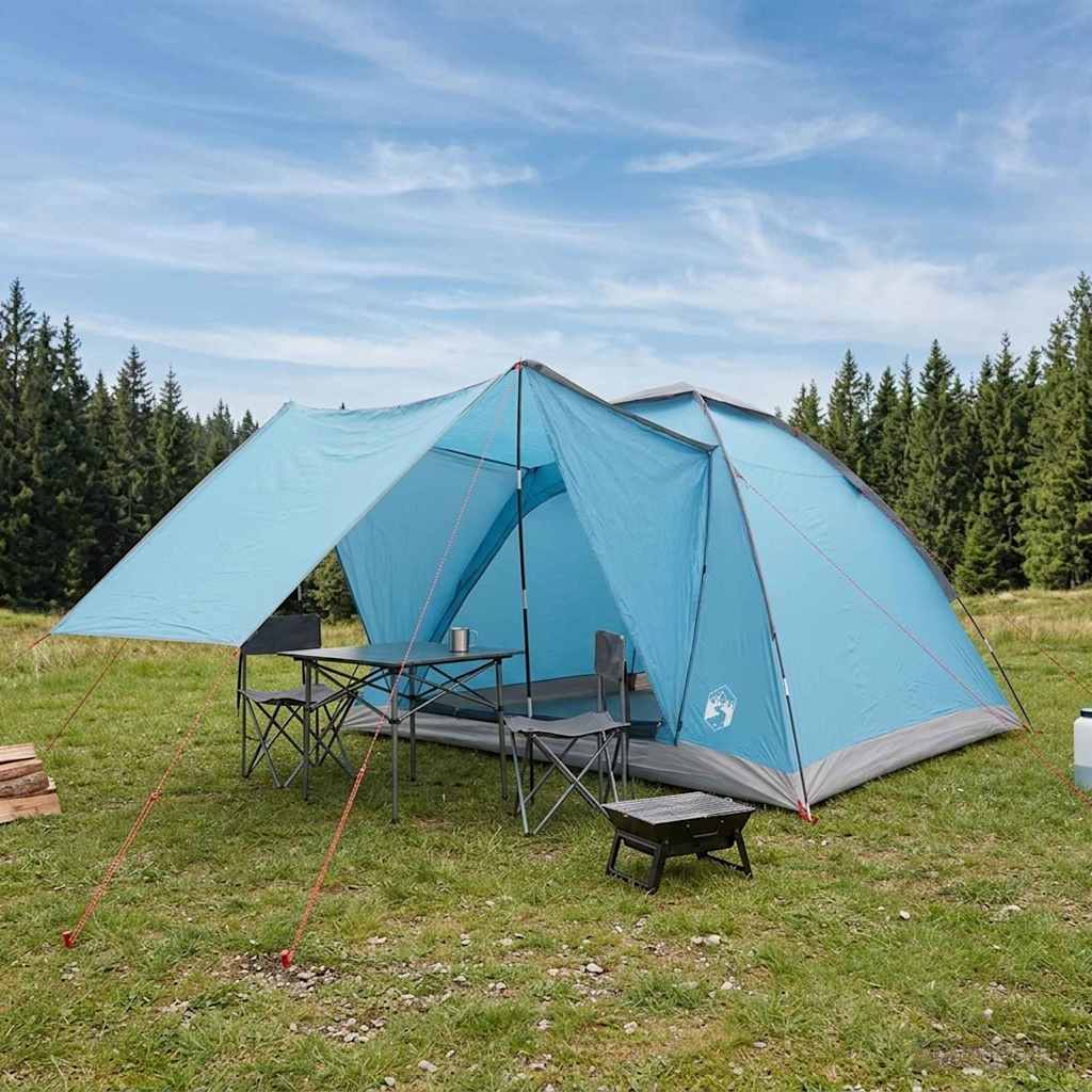 Camping telt med tag Blå 4-personers Polyester og Stål